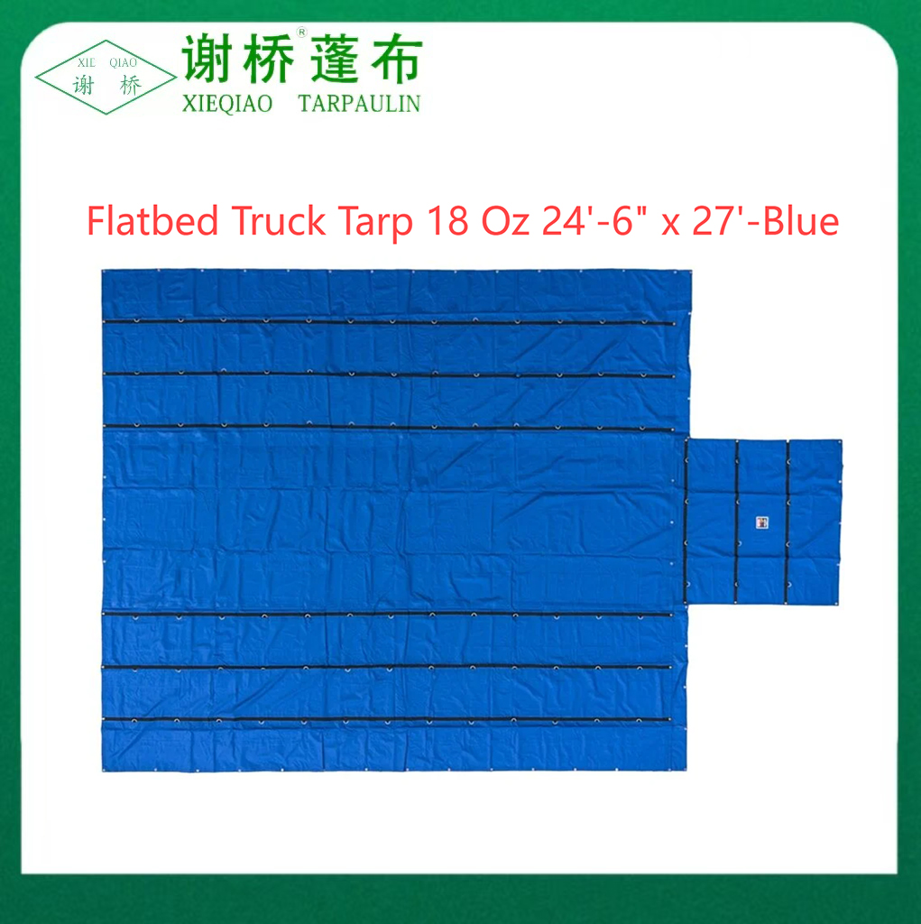 18 oz fladbundet lastbil tarp 24 "-6" "x27" (8 "drop) -blå