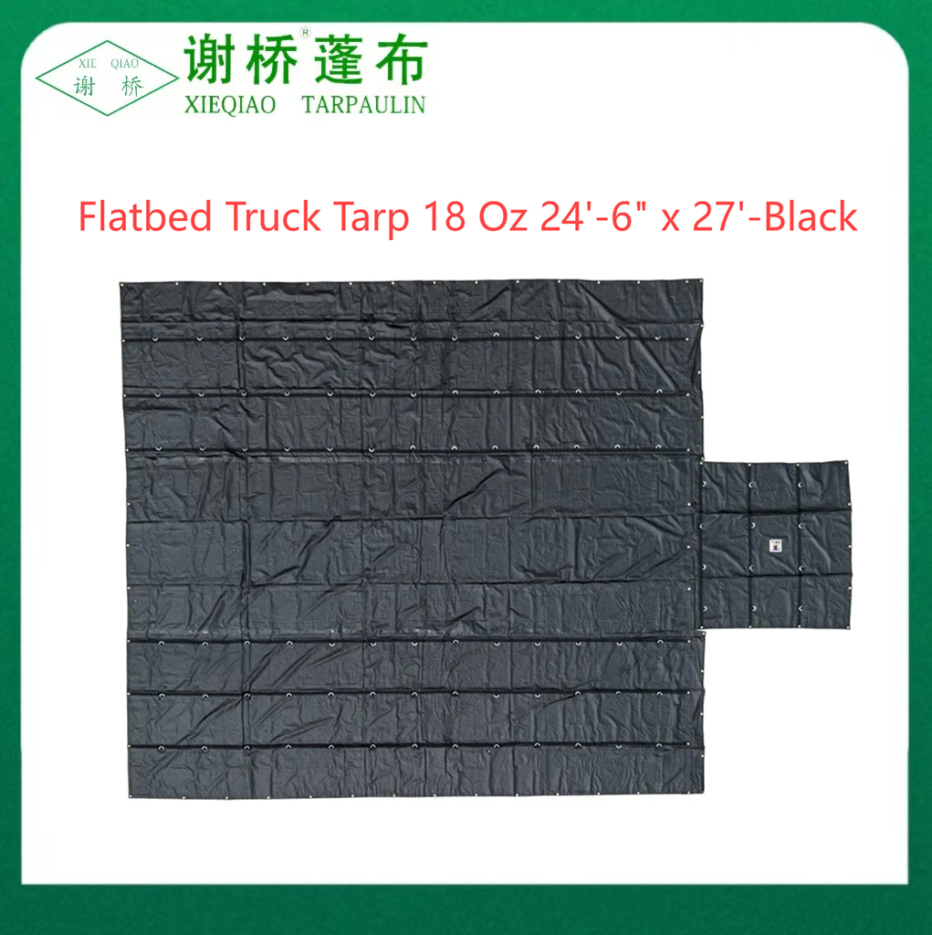 18 oz fladbundet lastbil tarp 24 "-6" "x27" (8 "drop) -black